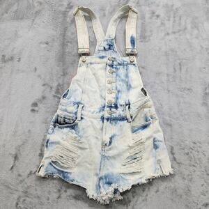 HARMONY + HAVOC Shortalls Womens 5 Juniors Blue Destroyed Distressed Acid Wash